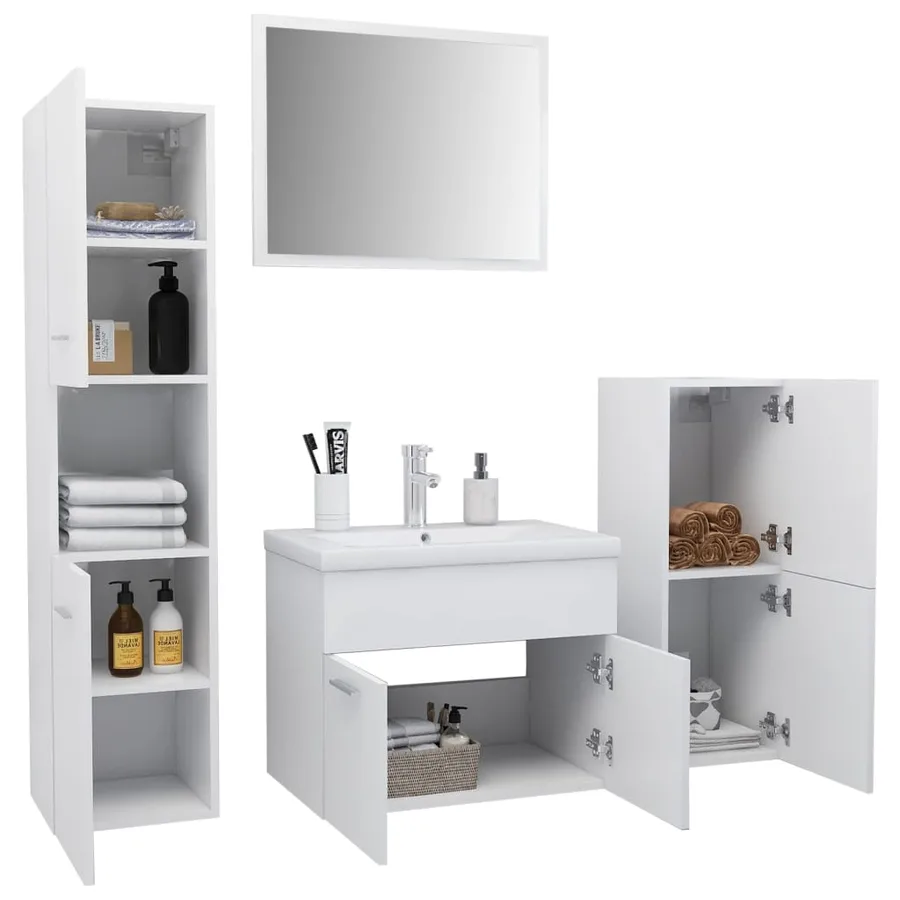 Ensemble de meubles de salle de bain Blanc Aggloméré - 3