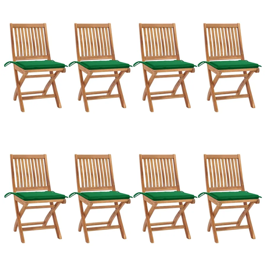 Chaises pliables de jardin avec coussins lot de 8 Teck solide - 14
