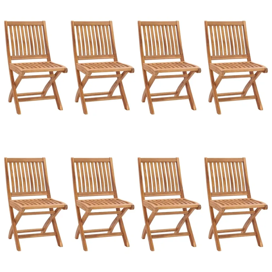 Chaises pliables de jardin avec coussins lot de 8 Teck solide - 15