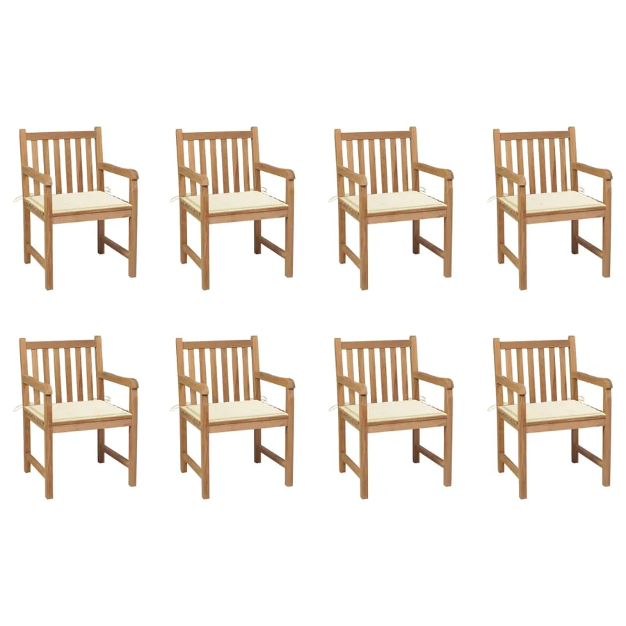 Chaises de jardin lot de 8 avec coussins crème Bois teck massif
