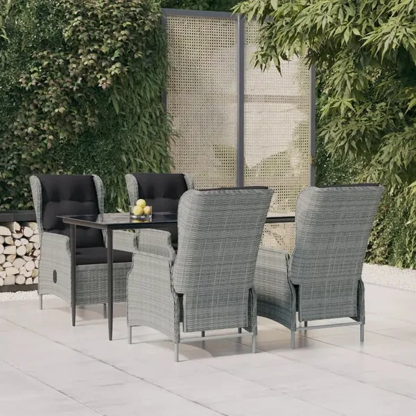 Ensemble à manger de jardin 5pcs Gris clair Résine tressée