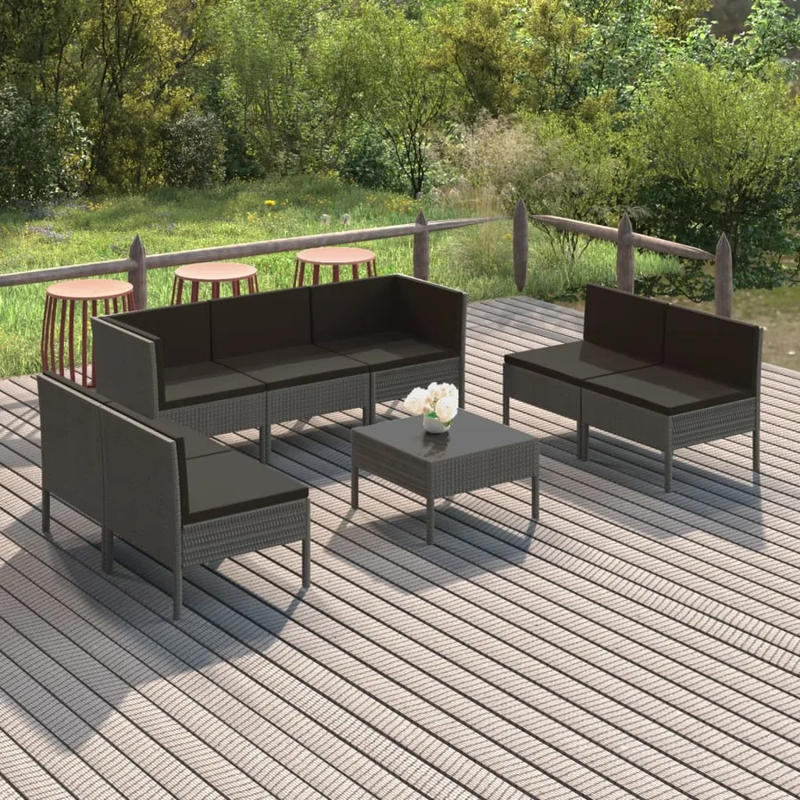 Salon de jardin 8 pcs avec coussins résine tressée gris
