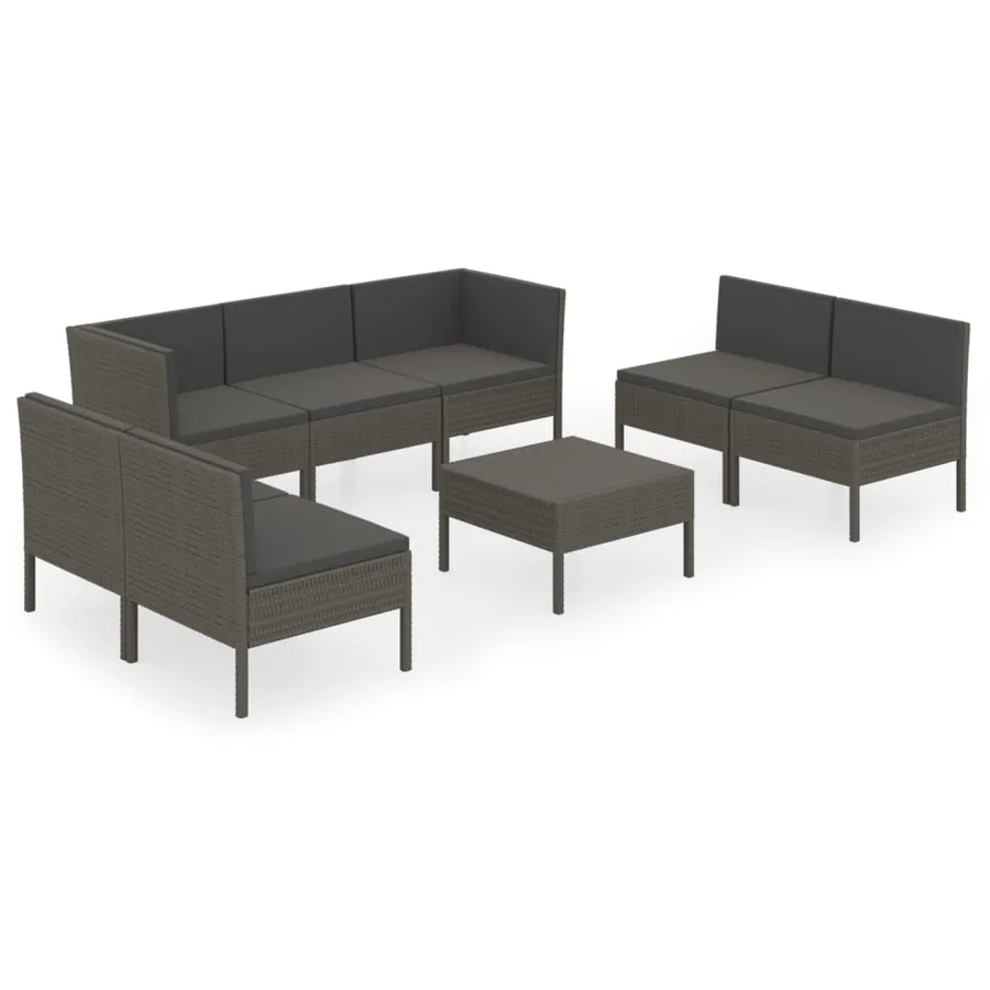 Salon de jardin 8 pcs avec coussins résine tressée gris - 2