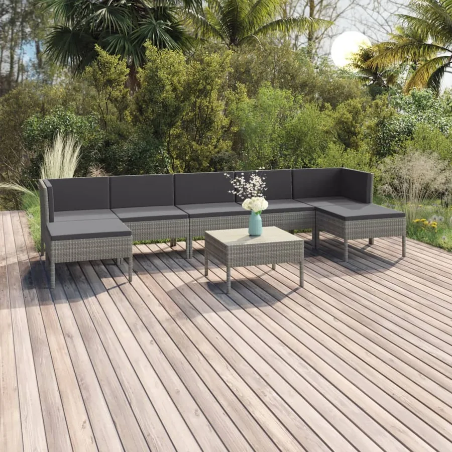 Salon de jardin 8 pcs avec coussins résine tressée gris