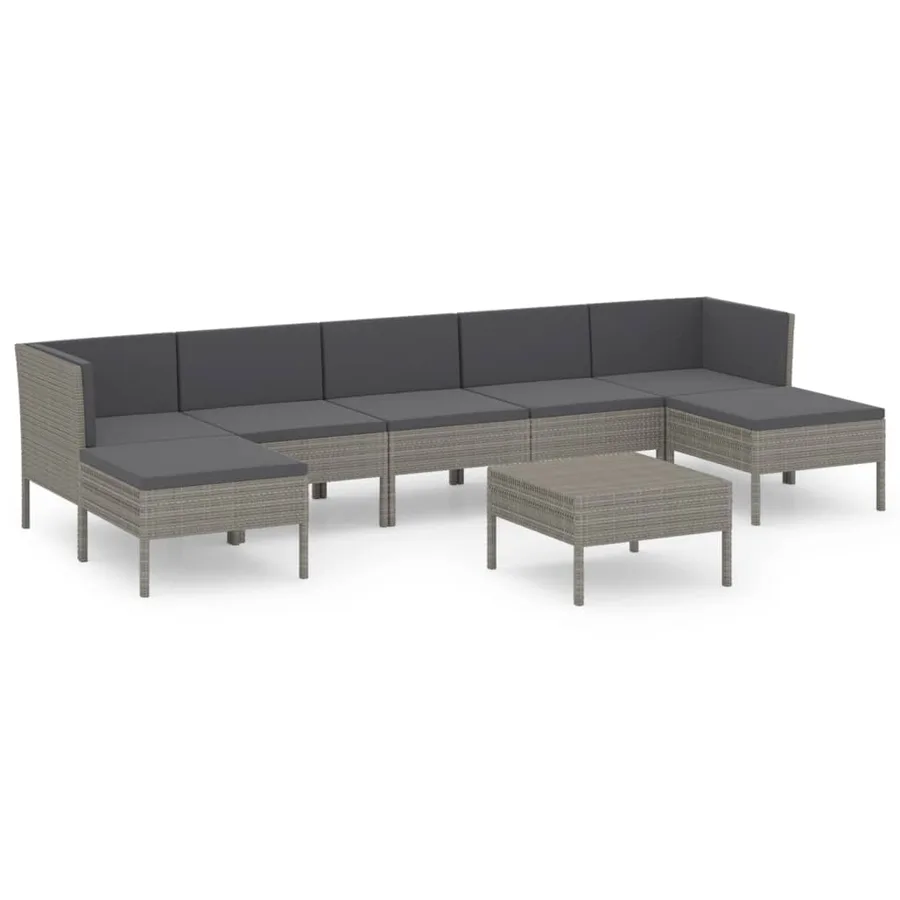Salon de jardin 8 pcs avec coussins résine tressée gris - 2
