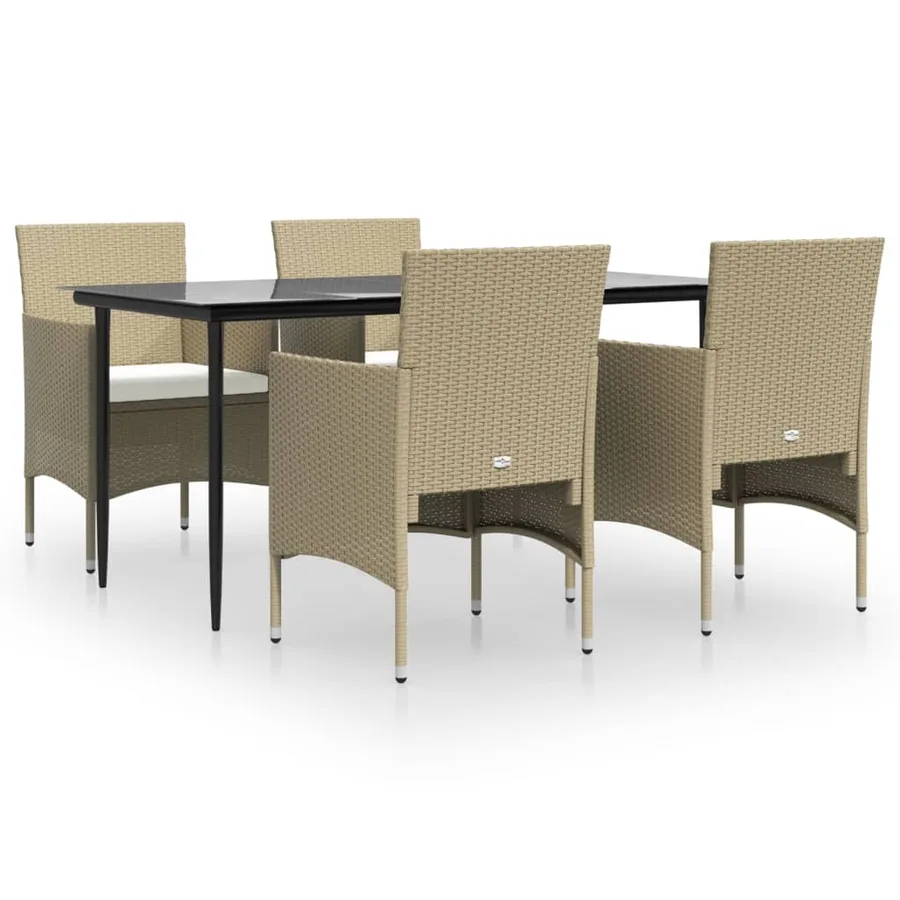 Ensemble à manger de jardin coussins 5 pcs Beige/noir - 2