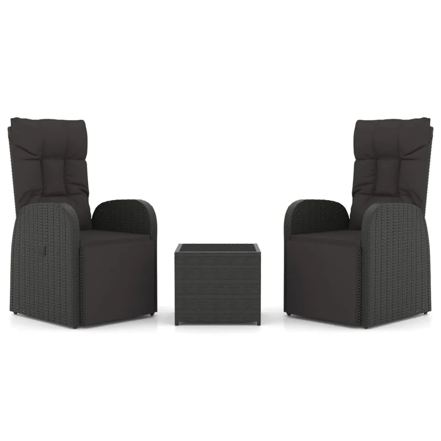 Ensemble de salon de jardin 3 pcs noir poly rotin et acier - 2