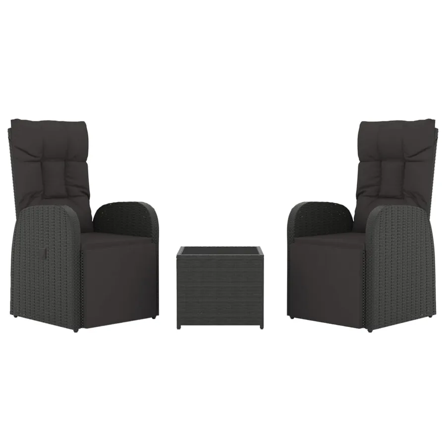 Ensemble de salon de jardin 3 pcs noir poly rotin et acier - 3