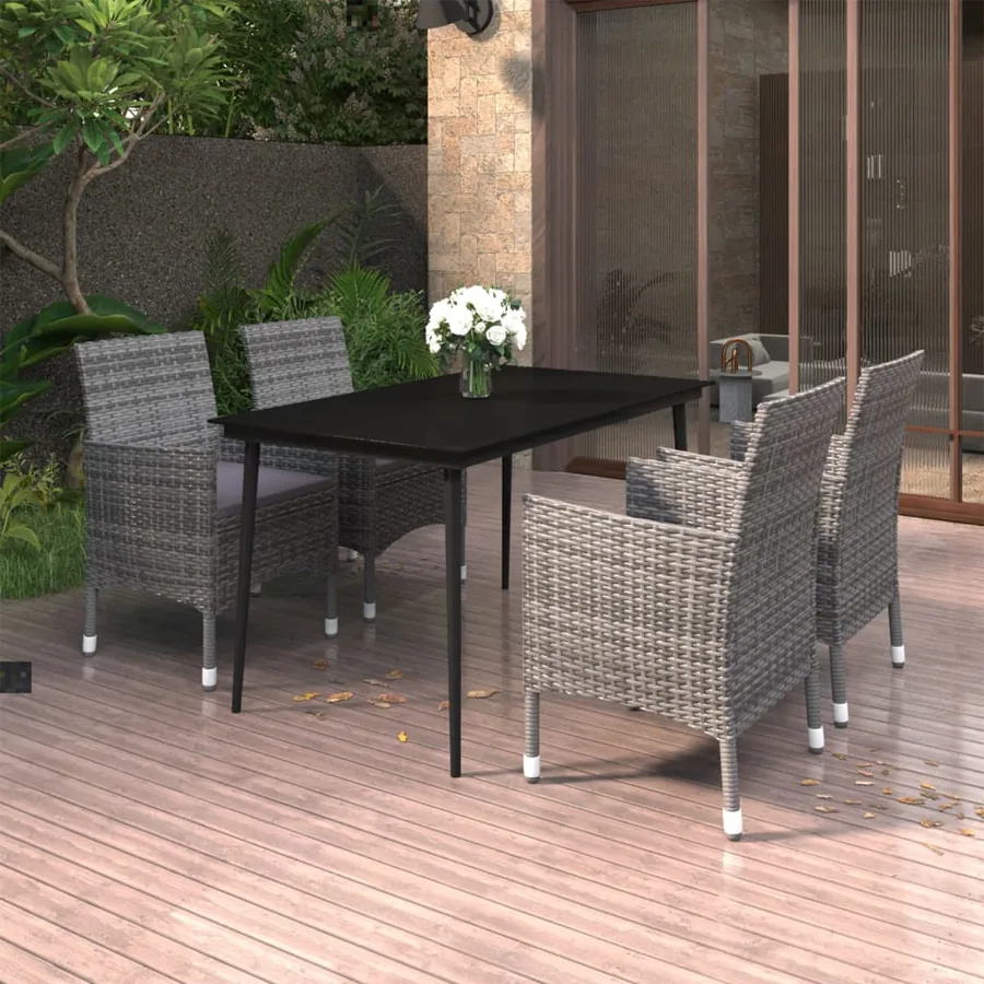 Ensemble à manger de jardin coussins 5 pcs Résine tressée Verre