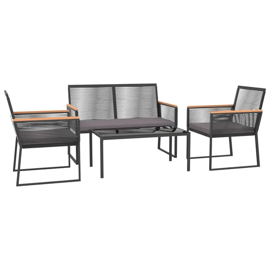 Salon de jardin 4 pcs avec coussins Noir Acier - 3