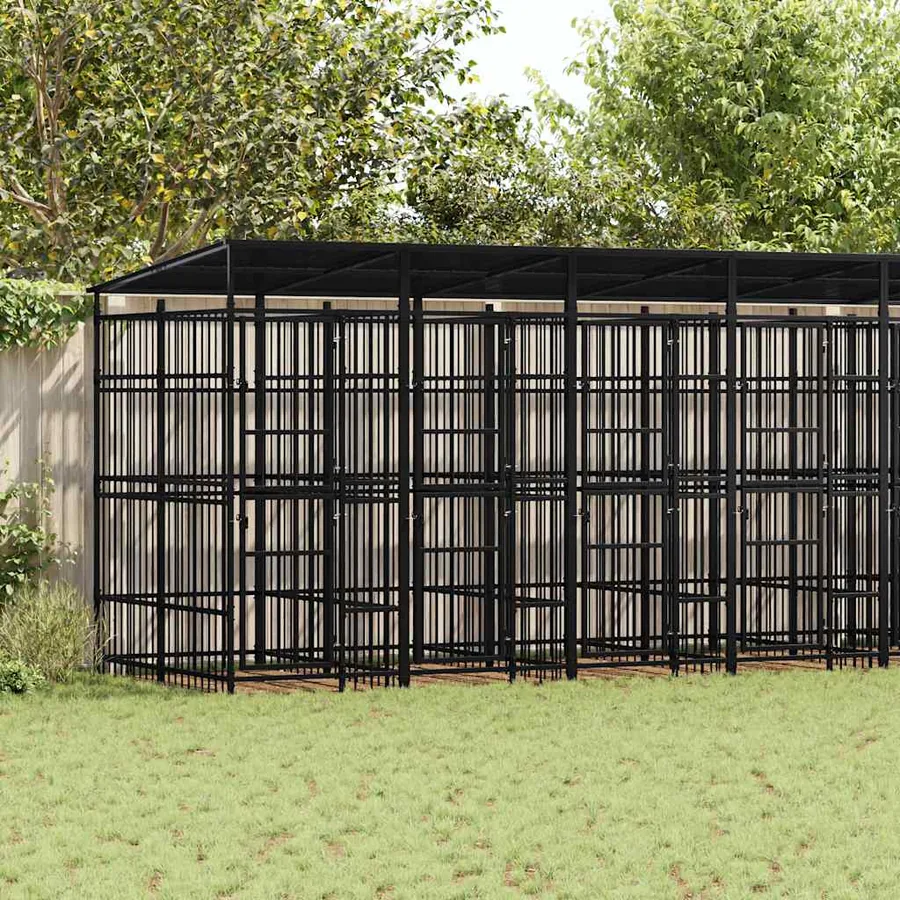 Chenil d'extérieur avec toit pour chiens Acier 14,75 m²