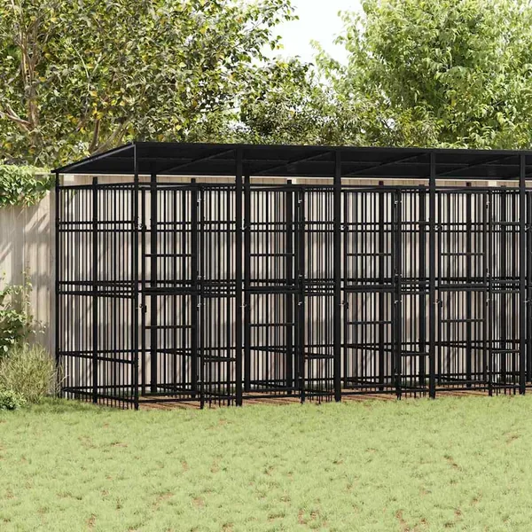 Chenil d'extérieur avec toit pour chiens Acier 14,75 m²