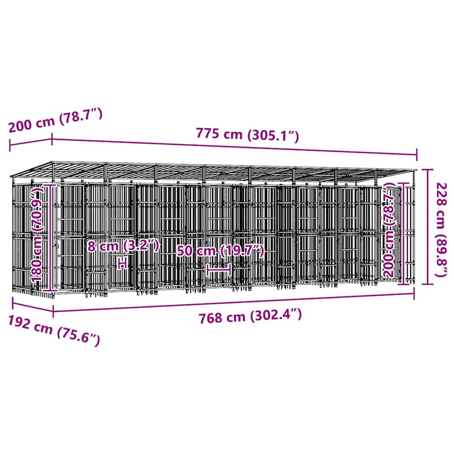 Chenil d'extérieur avec toit pour chiens Acier 14,75 m² - 11