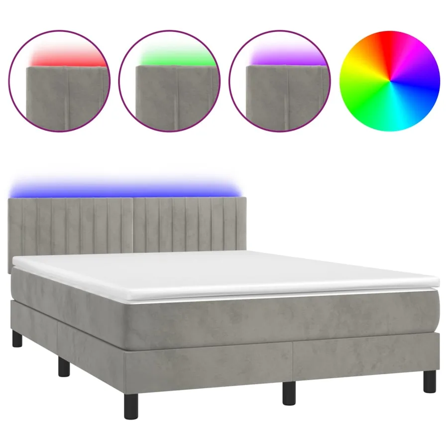 Sommier à lattes de lit avec matelas LED Gris clair 140x190 cm - 2