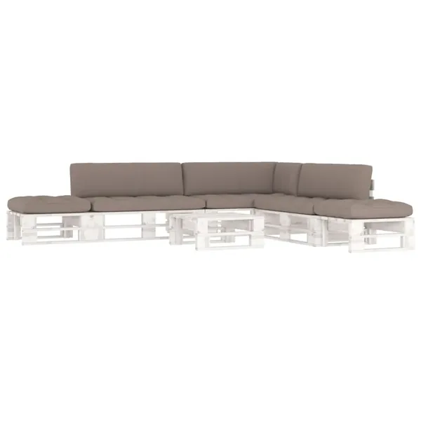 Salon de jardin palette 6 pcs et coussins Pin imprégné de blanc