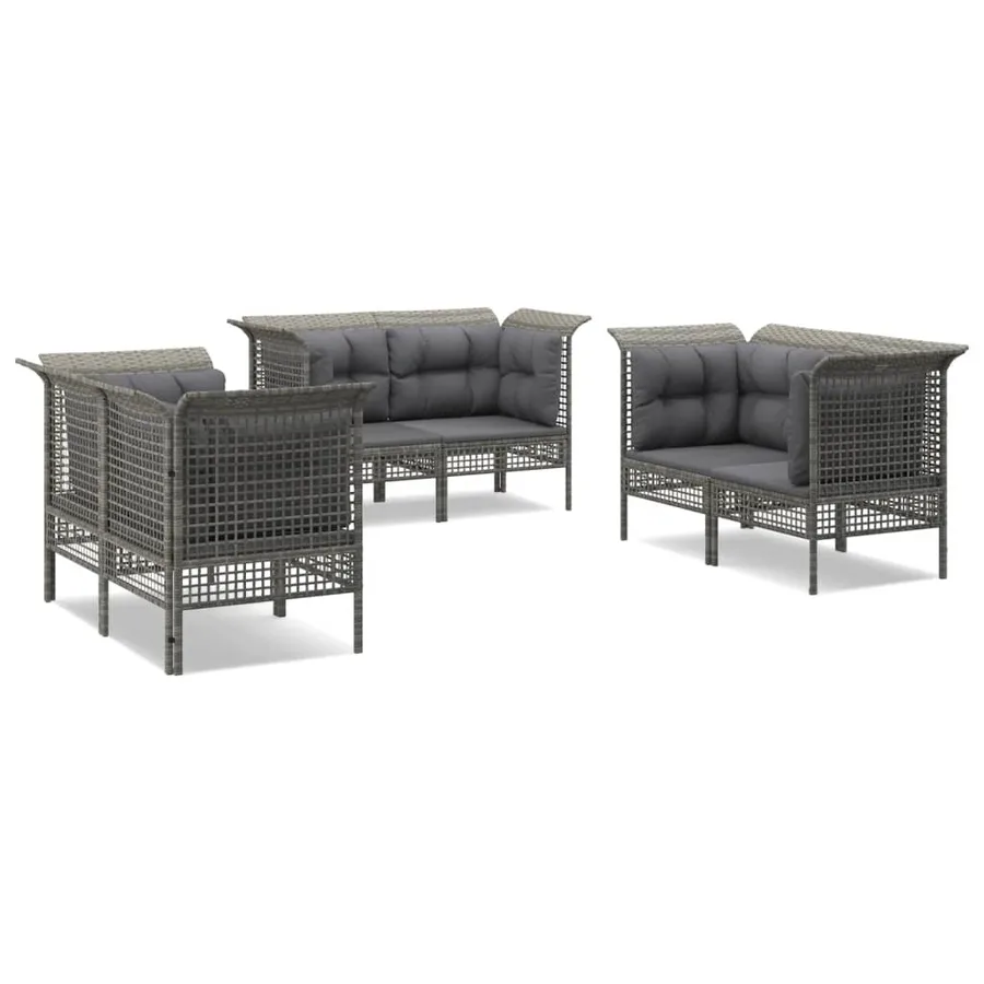 Salon de jardin 6 pcs avec coussins Gris Résine tressée - 2