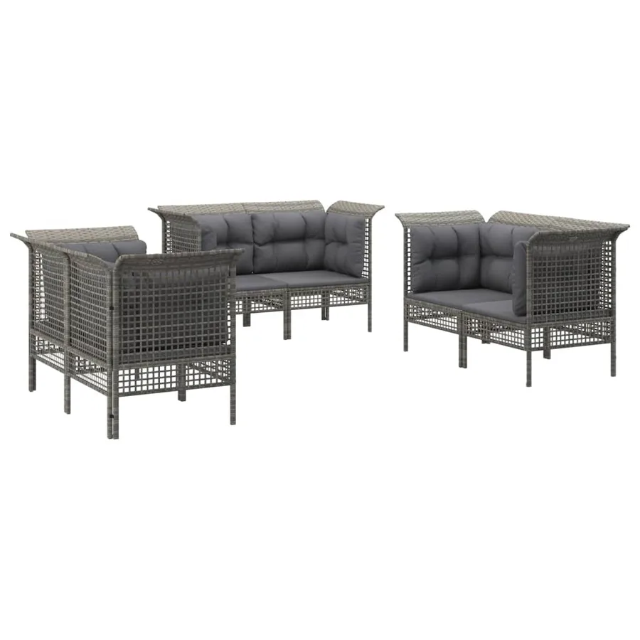Salon de jardin 6 pcs avec coussins Gris Résine tressée - 3