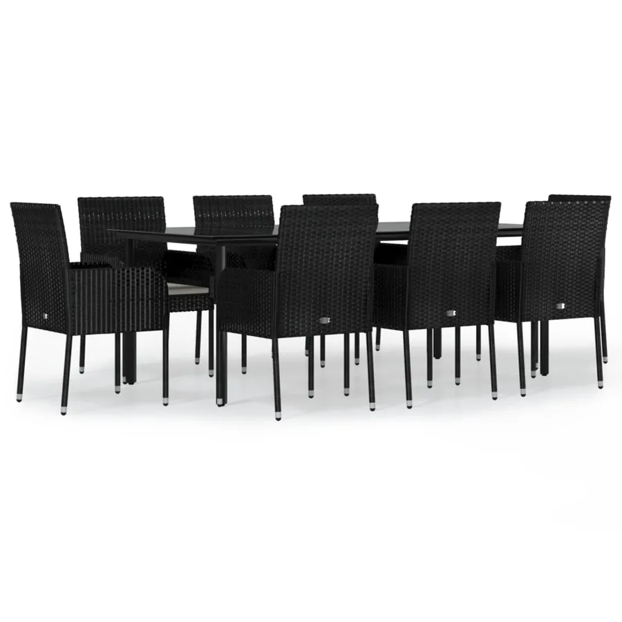 Ensemble à manger jardin 9pcs et coussins noir résine tressée - 2