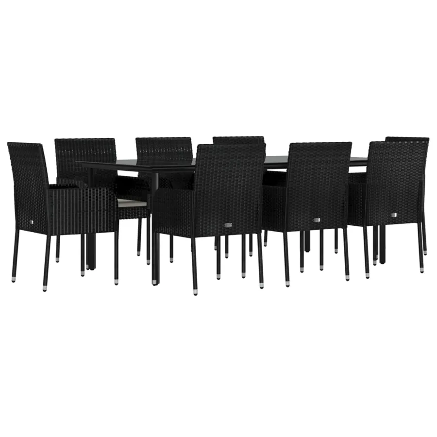 Ensemble à manger jardin 9pcs et coussins noir résine tressée - 3