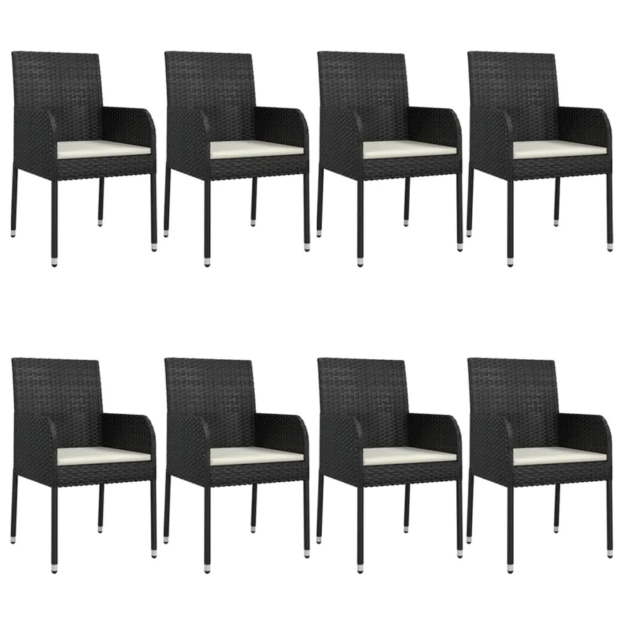 Ensemble à manger jardin 9pcs et coussins noir résine tressée - 4