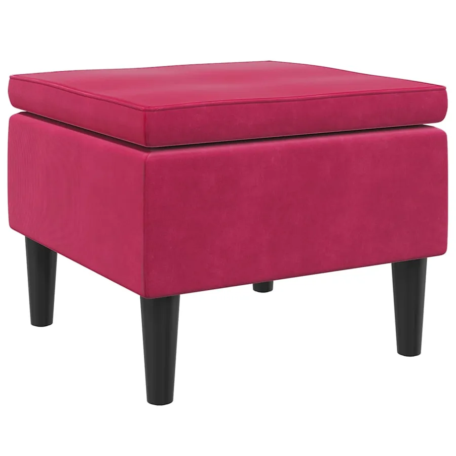 Tabouret avec pieds en bois Rouge bordeaux Velours - 2
