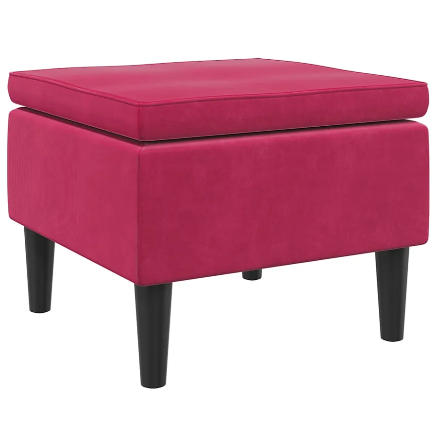 Tabouret avec pieds en bois Rouge bordeaux Velours - 5