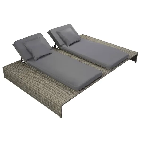 Chaise longue double avec coussin Résine tressée Gris