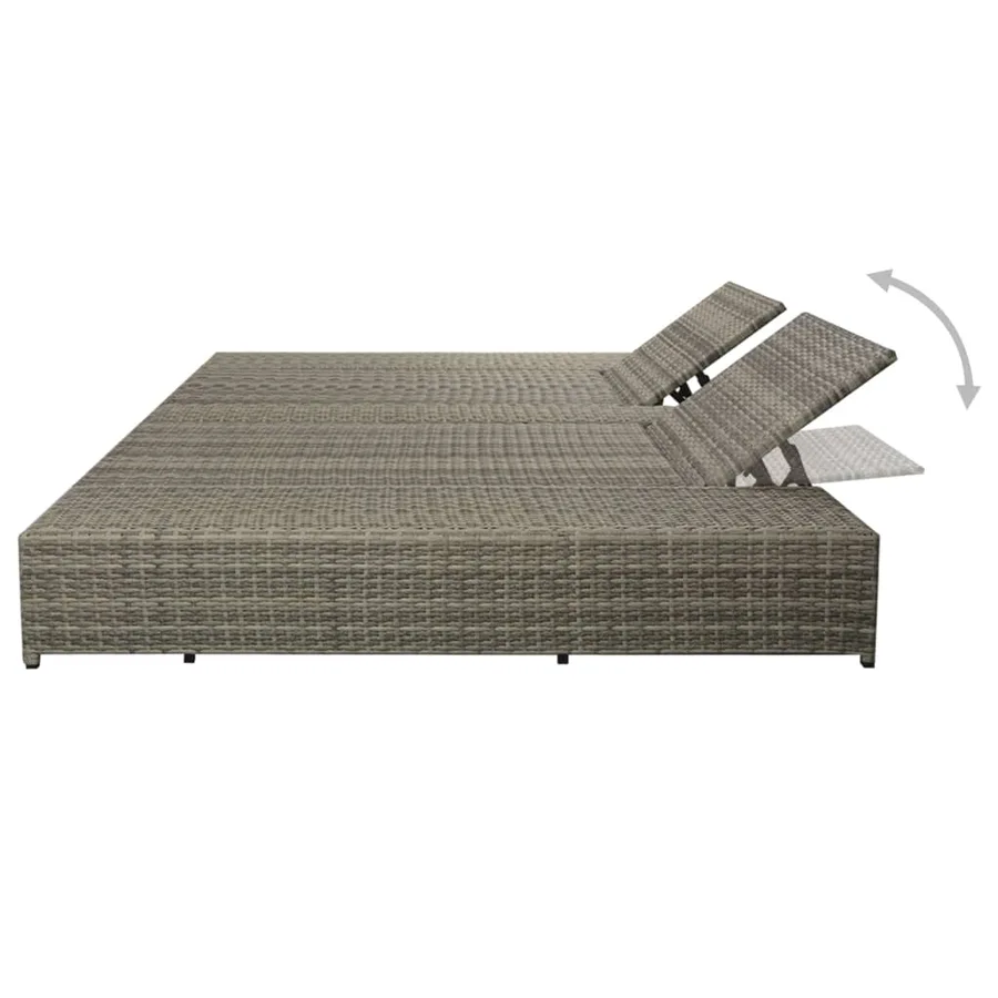 Chaise longue double avec coussin Résine tressée Gris - 3