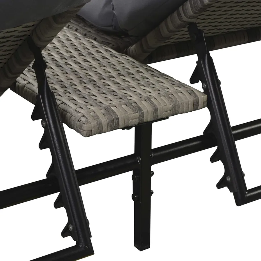 Chaise longue double avec coussin Résine tressée Gris - 4