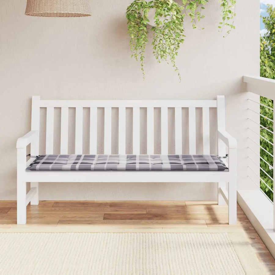 Coussin de banc de jardin motif à carreaux gris 150x50x3 cm