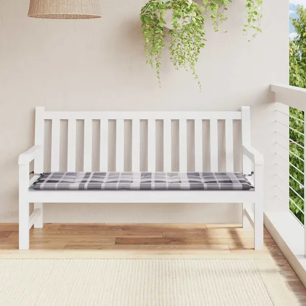 Coussin de banc de jardin motif à carreaux gris 150x50x3 cm