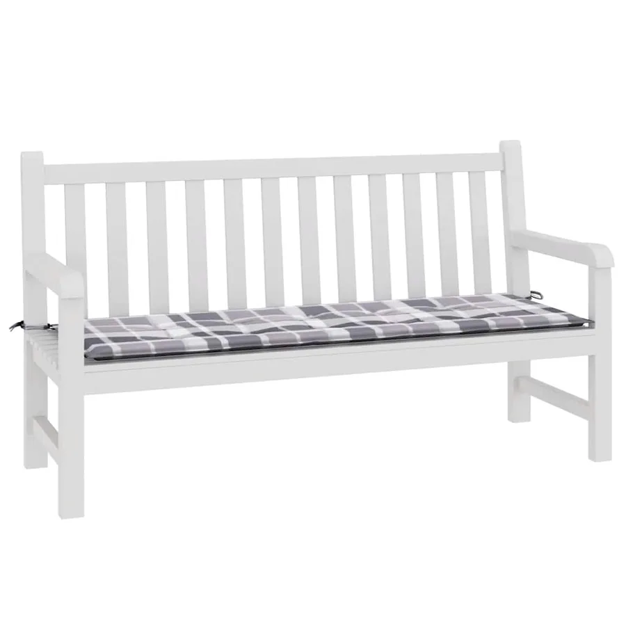 Coussin de banc de jardin motif à carreaux gris 150x50x3 cm - 3