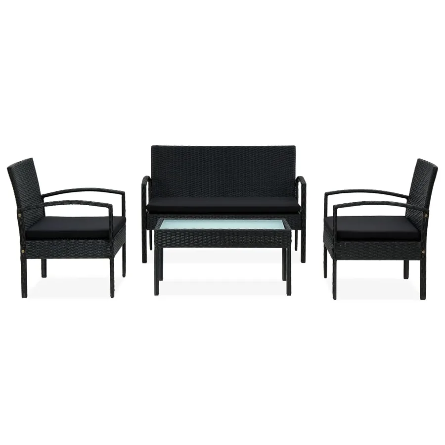 Salon de jardin 4 pcs avec coussins Résine tressée Noir - 2
