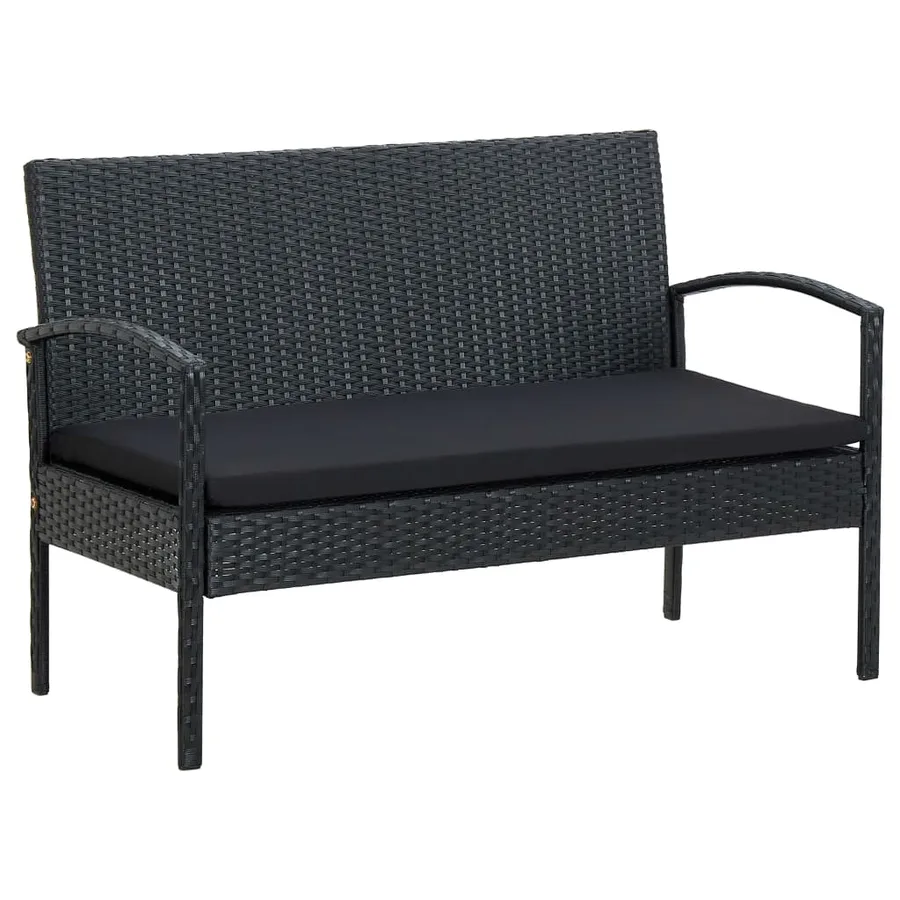 Salon de jardin 4 pcs avec coussins Résine tressée Noir - 3