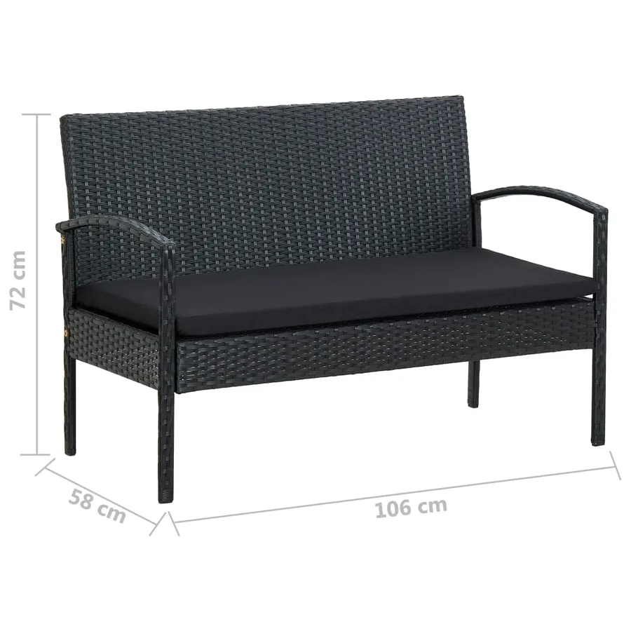 Salon de jardin 4 pcs avec coussins Résine tressée Noir - 8