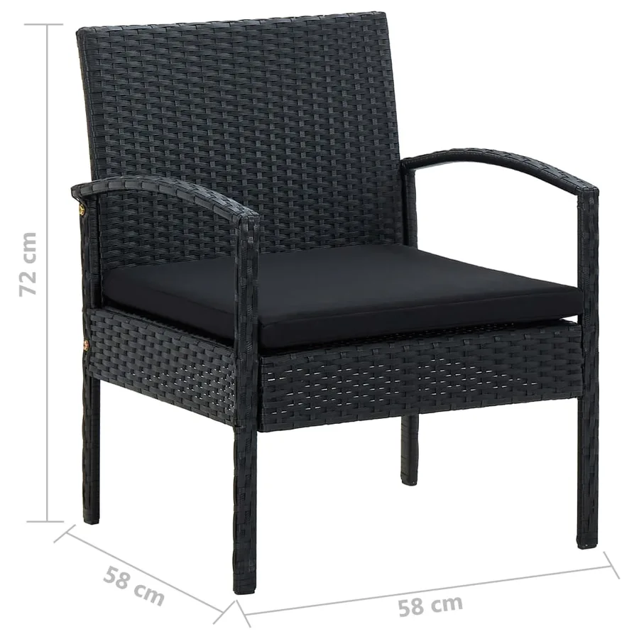 Salon de jardin 4 pcs avec coussins Résine tressée Noir - 9