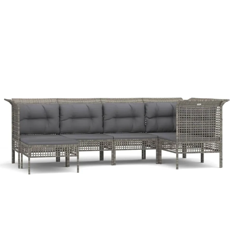 Salon de jardin 6 pcs avec coussins Gris Résine tressée - 2
