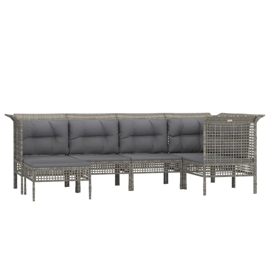 Salon de jardin 6 pcs avec coussins Gris Résine tressée - 3