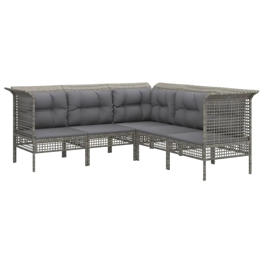 Salon de jardin 6 pcs avec coussins Gris Résine tressée - 4