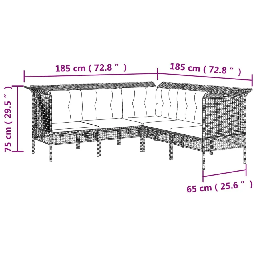 Salon de jardin 6 pcs avec coussins Gris Résine tressée - 8