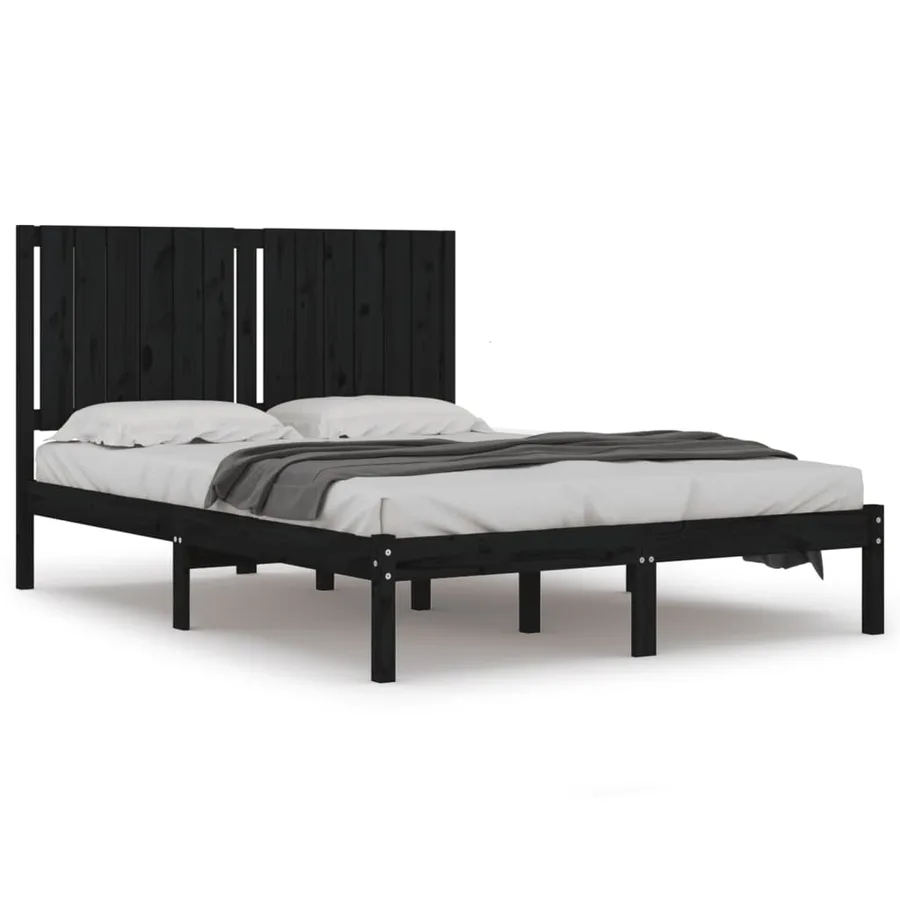 Cadre de lit sans matelas noir 140x190 cm bois de pin massif - 2