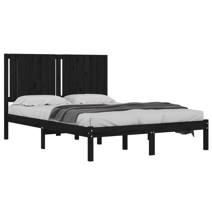 Cadre de lit sans matelas noir 140x190 cm bois de pin massif - 3