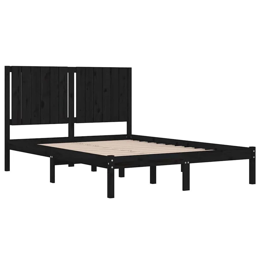 Cadre de lit sans matelas noir 140x190 cm bois de pin massif - 4