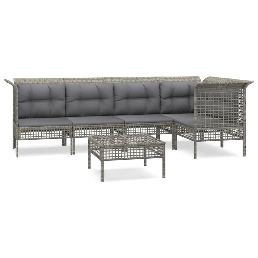 Salon de jardin 6 pcs avec coussins Gris Résine tressée - 2