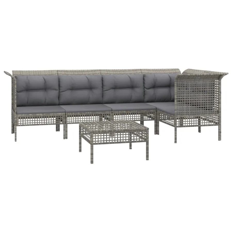Salon de jardin 6 pcs avec coussins Gris Résine tressée - 3