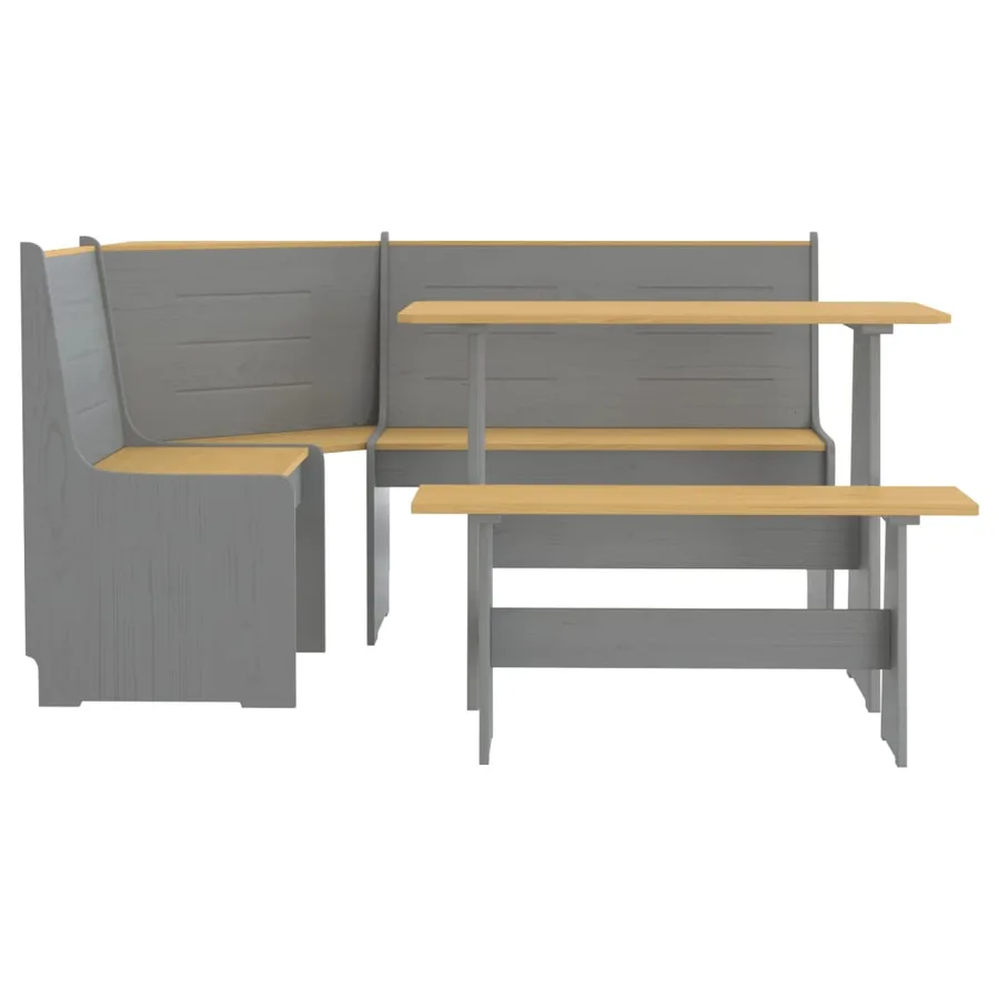 Ensemble à manger REINE 3 pcs marron miel gris bois pin massif - 3