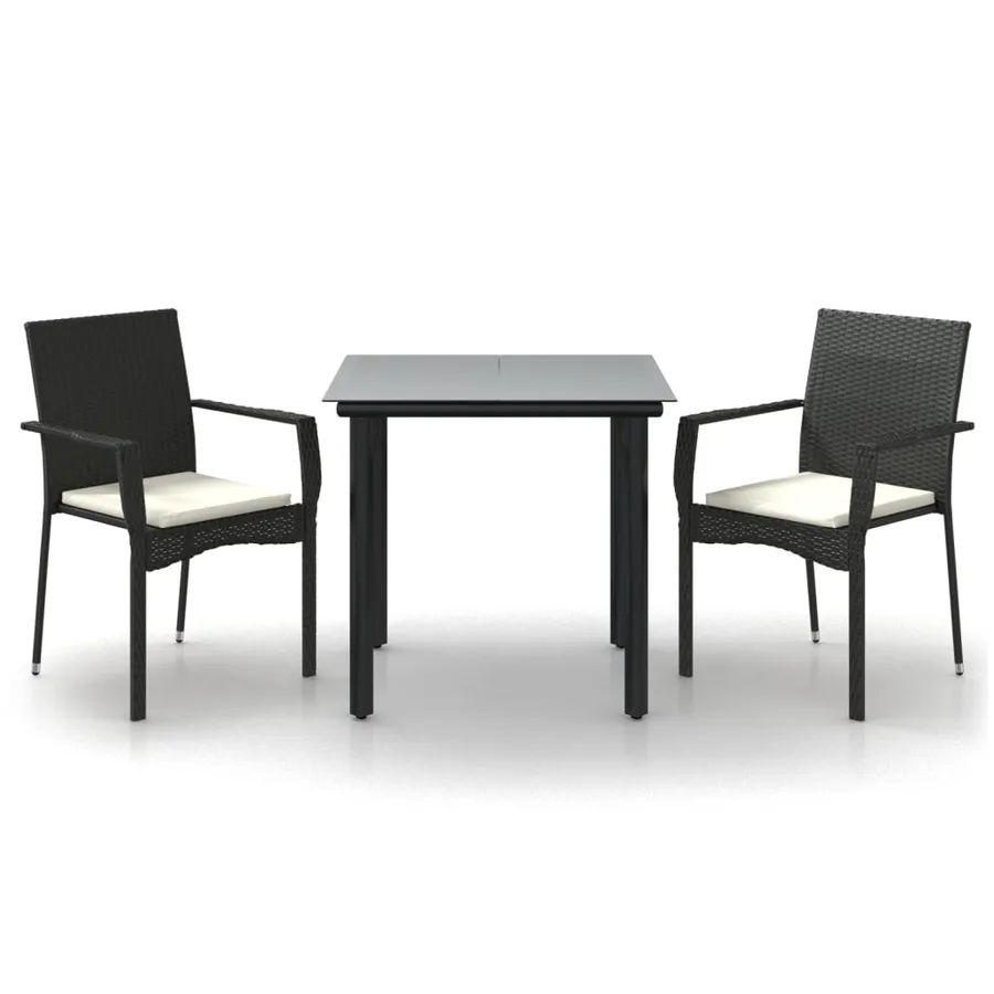 Ensemble à manger de jardin avec coussins 3 pcs Noir - 2