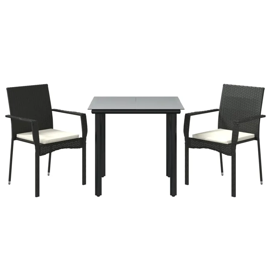 Ensemble à manger de jardin avec coussins 3 pcs Noir - 3