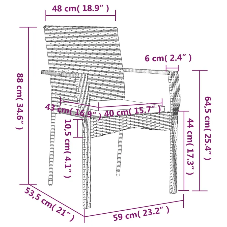 Ensemble à manger de jardin avec coussins 3 pcs Noir - 9
