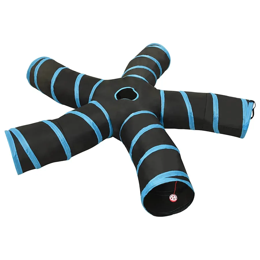 Tunnel pour chats à 5 voies Noir et bleu 25 cm Polyester